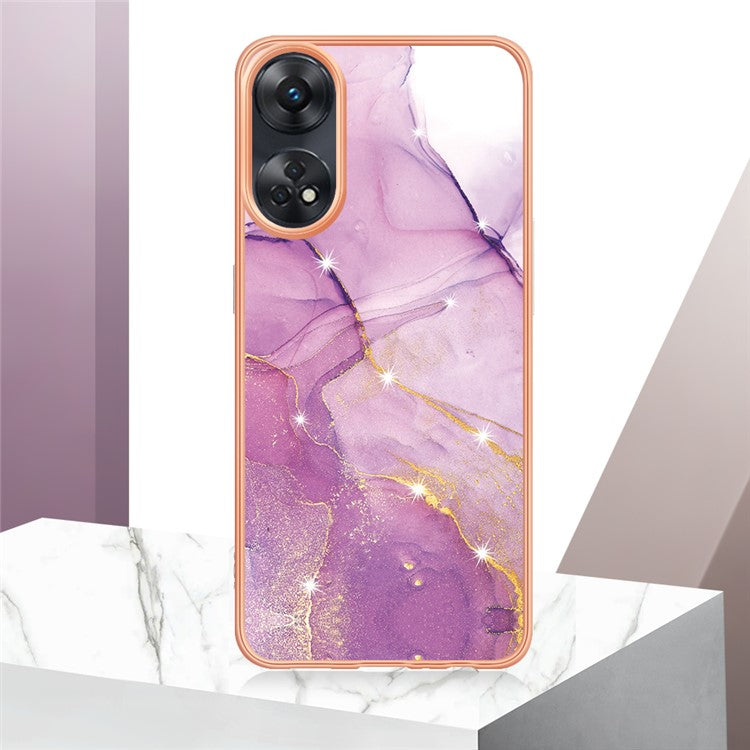 YB IMD Series-2 For Oppo Reno8 T 4G Soft TPU Anti-scratch Phone Case Electroplating IMD Marble Pattern Cover - Purple 001