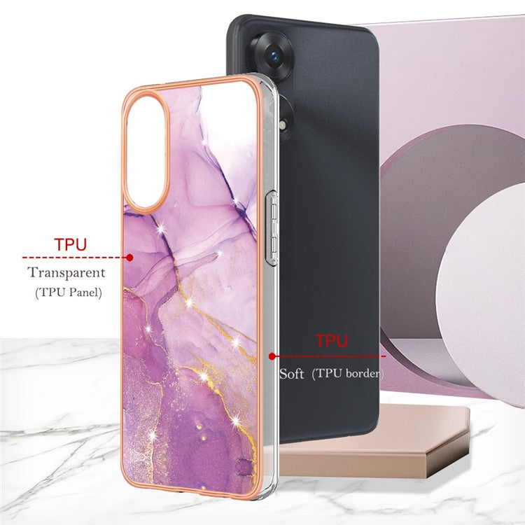 YB IMD Series-2 For Oppo Reno8 T 4G Soft TPU Anti-scratch Phone Case Electroplating IMD Marble Pattern Cover - Purple 001