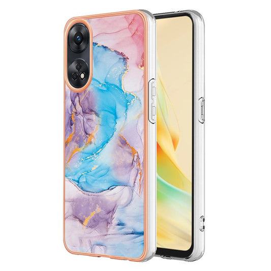 YB IMD Series-1 Marble Floral Pattern Phone Case for Oppo Reno8 T 4G , TPU Electroplating Protective Cover - Milky Way Marble Blue
