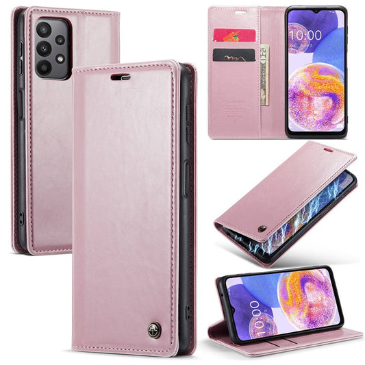 CASEME 003 Series For Samsung Galaxy A23 4G / A23 5G (Global Version) / M23 5G / F23 5G Waxy Leather Wallet Shell Crazy Horse Texture Flip Stand Phone Case - Pink