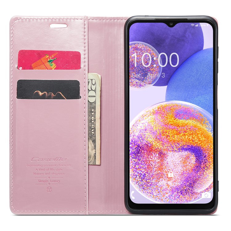 CASEME 003 Series For Samsung Galaxy A23 4G / A23 5G (Global Version) / M23 5G / F23 5G Waxy Leather Wallet Shell Crazy Horse Texture Flip Stand Phone Case - Pink