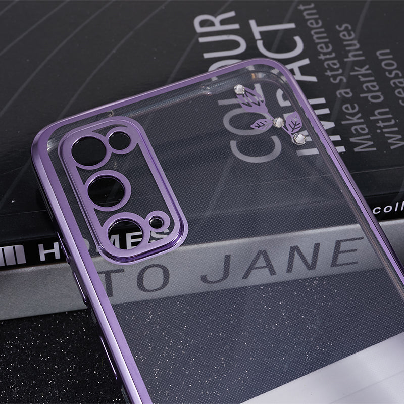 KADEM For Samsung Galaxy S20 5G / 4G Flower Pattern Kickstand Case Rhinestone Electroplating TPU Phone Cover - Purple