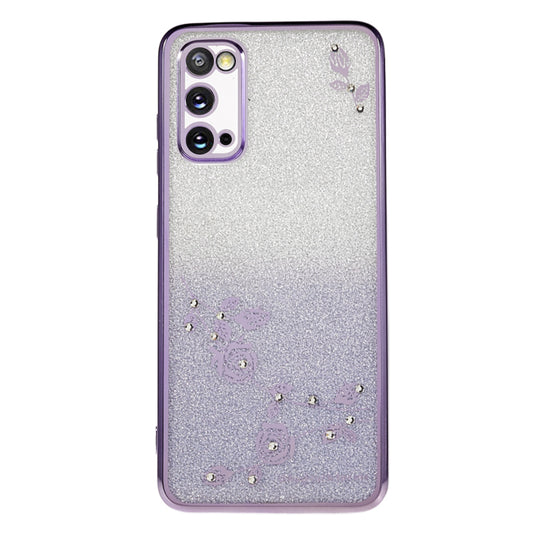 KADEM For Samsung Galaxy S20 5G / 4G Gradient Glitter TPU Phone Case Rhinestone Flower Pattern Cover - Purple