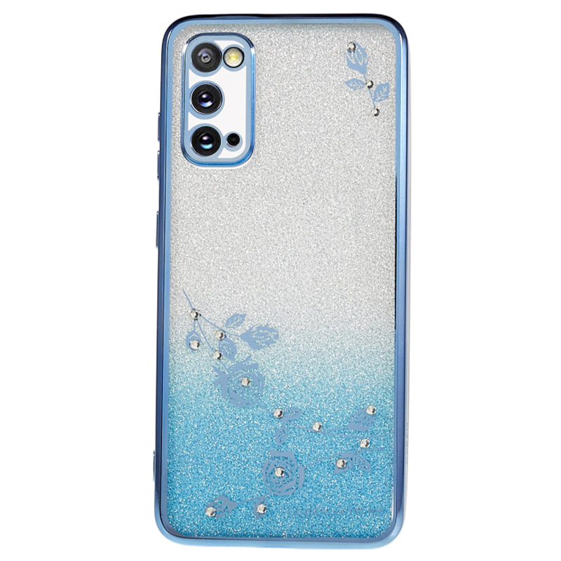 KADEM For Samsung Galaxy S20 5G / 4G Gradient Glitter TPU Phone Case Rhinestone Flower Pattern Cover - Blue