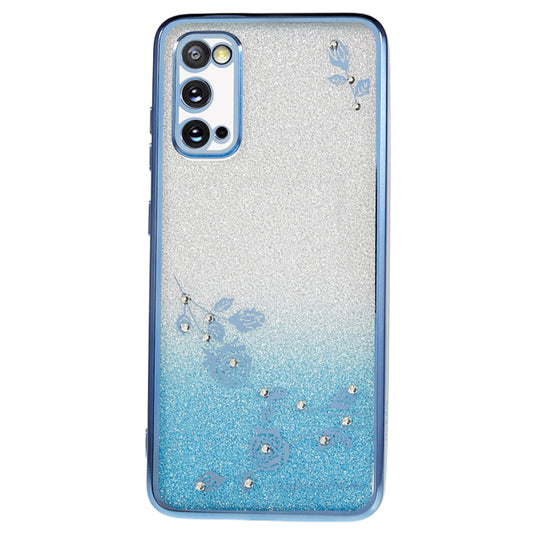 KADEM For Samsung Galaxy S20 5G / 4G Gradient Glitter TPU Phone Case Rhinestone Flower Pattern Cover - Blue