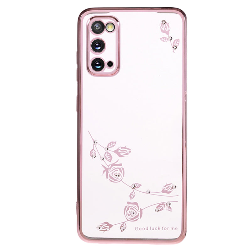 KADEM For Samsung Galaxy S20 5G / 4G Rhinestone Flower Pattern Phone Case TPU Electroplating Phone Cover - Rose Gold