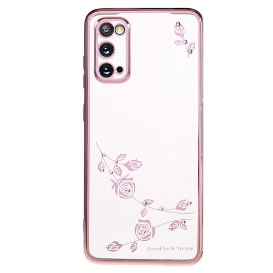 KADEM For Samsung Galaxy S20 5G / 4G Rhinestone Flower Pattern Phone Case TPU Electroplating Phone Cover - Rose Gold