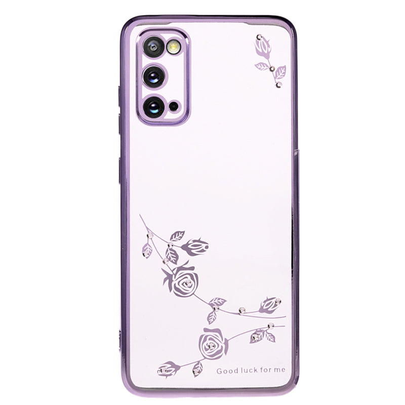 KADEM For Samsung Galaxy S20 5G / 4G Rhinestone Flower Pattern Phone Case TPU Electroplating Phone Cover - Purple