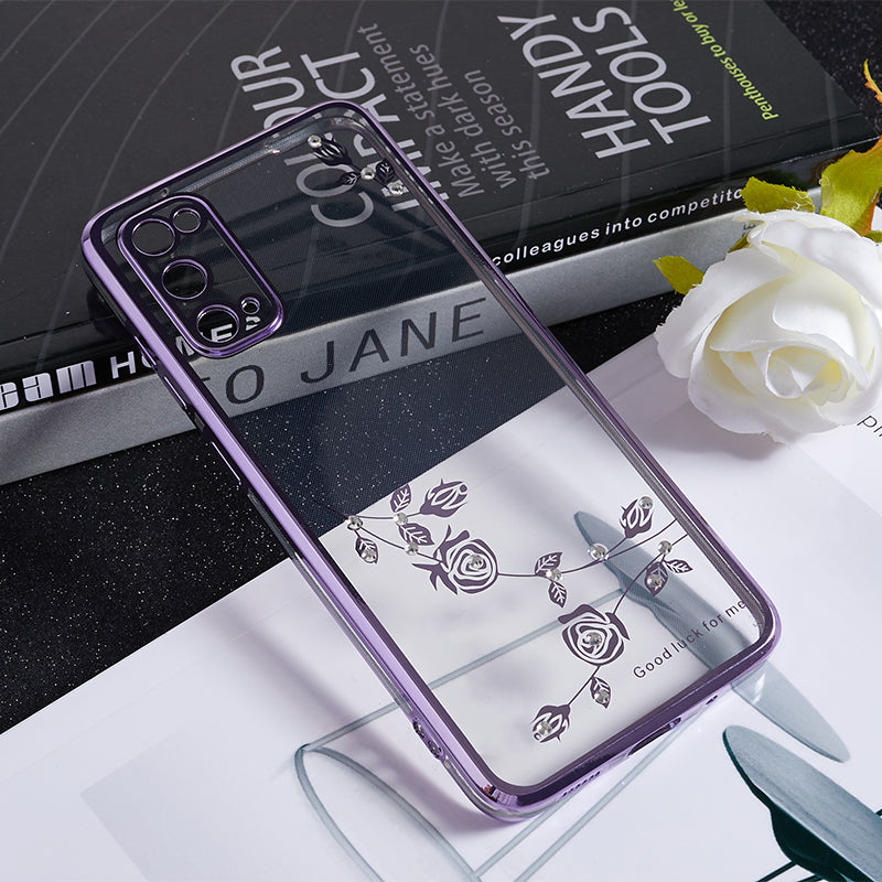 KADEM For Samsung Galaxy S20 5G / 4G Rhinestone Flower Pattern Phone Case TPU Electroplating Phone Cover - Purple