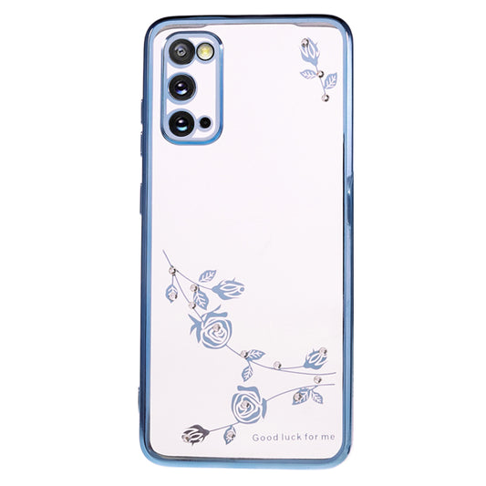 KADEM For Samsung Galaxy S20 5G / 4G Rhinestone Flower Pattern Phone Case TPU Electroplating Phone Cover - Blue