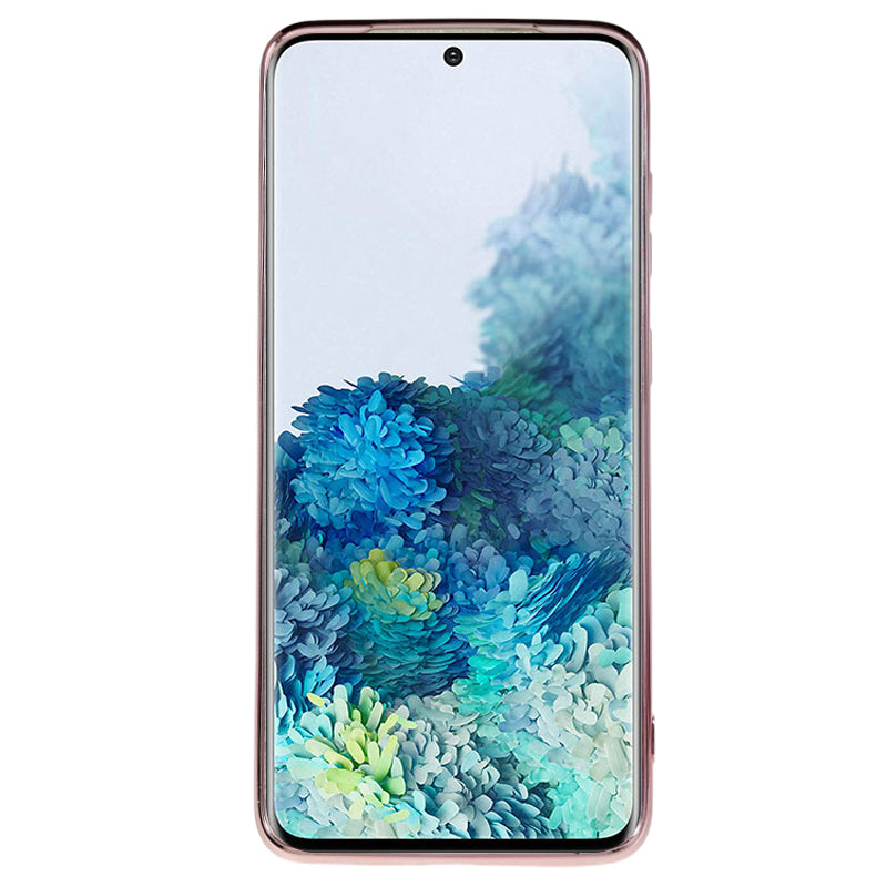 KADEM For Samsung Galaxy S20 5G / 4G Rhinestone Flower Pattern Phone Cover Kickstand Gradient Glitter TPU Case - Rose Gold