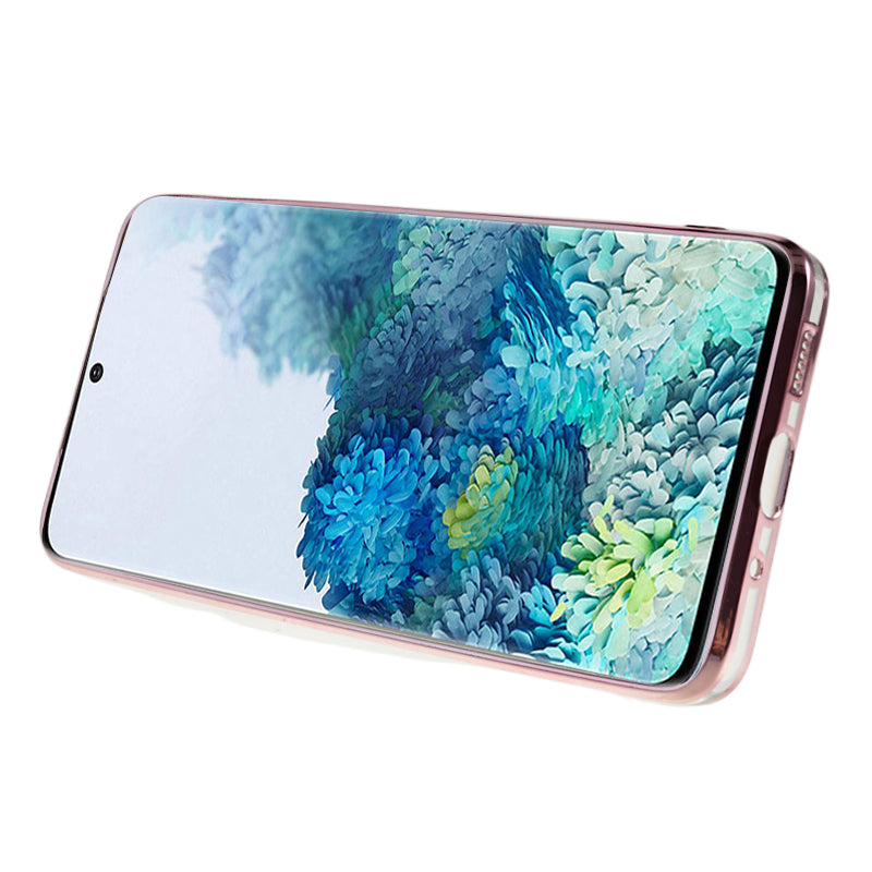 KADEM For Samsung Galaxy S20 5G / 4G Rhinestone Flower Pattern Phone Cover Kickstand Gradient Glitter TPU Case - Rose Gold