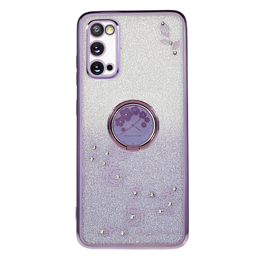 KADEM For Samsung Galaxy S20 5G / 4G Rhinestone Flower Pattern Phone Cover Kickstand Gradient Glitter TPU Case - Purple