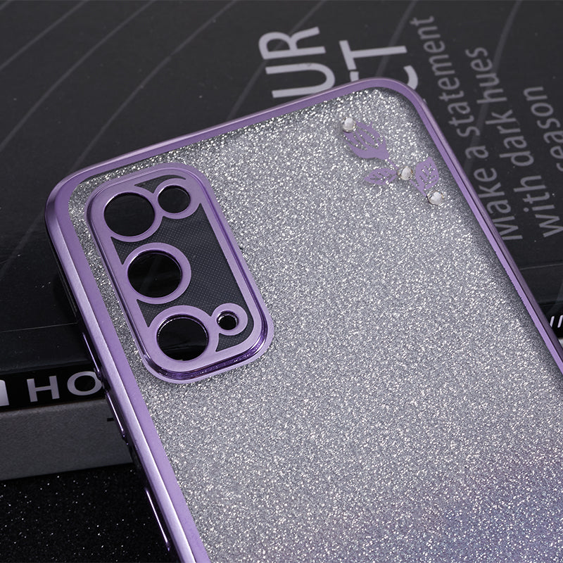 KADEM For Samsung Galaxy S20 5G / 4G Rhinestone Flower Pattern Phone Cover Kickstand Gradient Glitter TPU Case - Purple