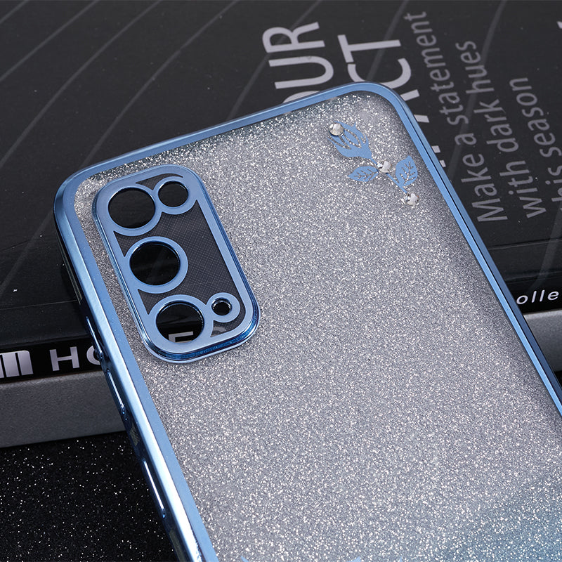 KADEM For Samsung Galaxy S20 5G / 4G Rhinestone Flower Pattern Phone Cover Kickstand Gradient Glitter TPU Case - Blue