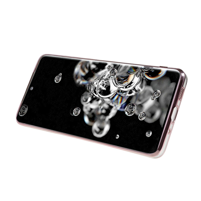 KADEM TPU Case for Samsung Galaxy S20 Ultra Gradient Glitter Rhinestone Decor Flower Pattern Phone Cover - Rose Gold
