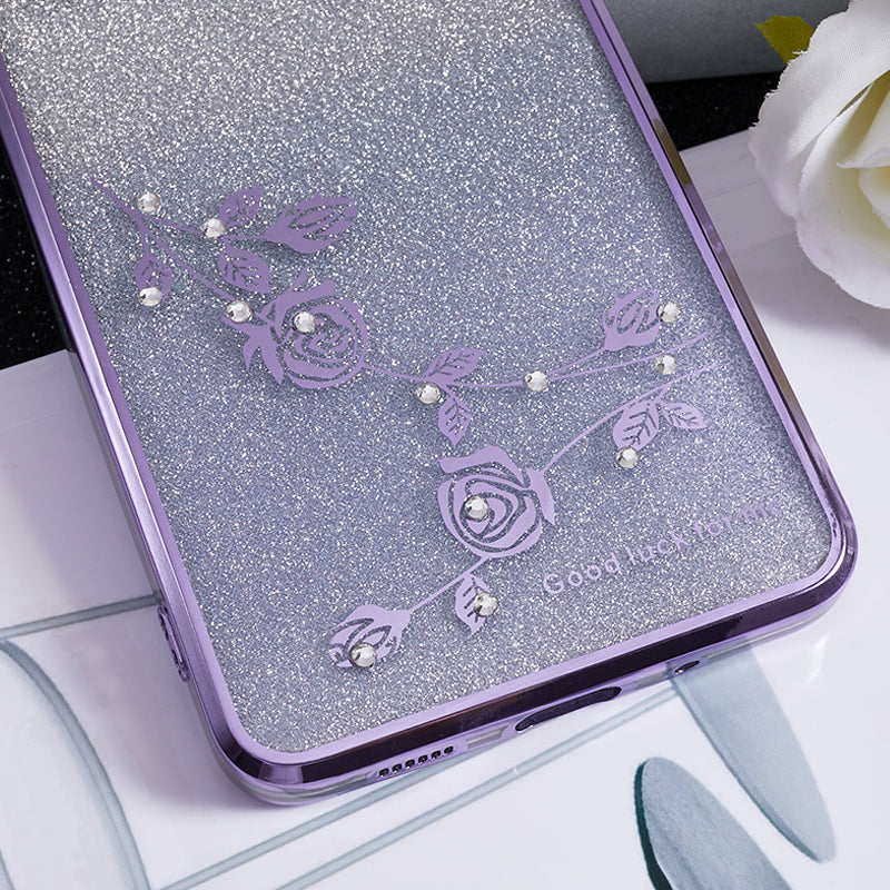 KADEM TPU Case for Samsung Galaxy S20 Ultra Gradient Glitter Rhinestone Decor Flower Pattern Phone Cover - Purple