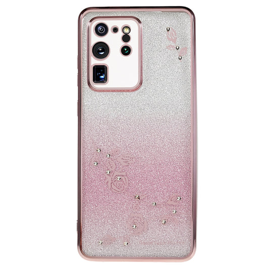 KADEM For Samsung Galaxy S20 Ultra Rhinestone Flower Pattern Soft TPU Case Gradient Glitter Phone Cover - Rose Gold