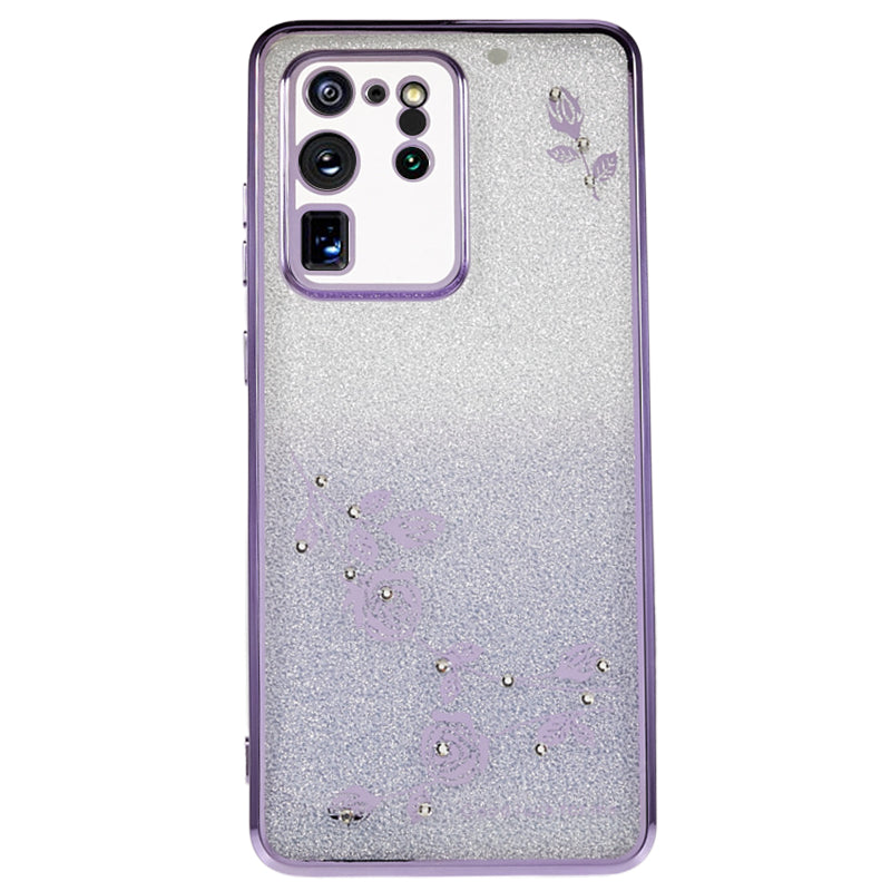 KADEM For Samsung Galaxy S20 Ultra Rhinestone Flower Pattern Soft TPU Case Gradient Glitter Phone Cover - Purple