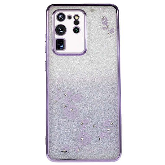 KADEM For Samsung Galaxy S20 Ultra Rhinestone Flower Pattern Soft TPU Case Gradient Glitter Phone Cover - Purple
