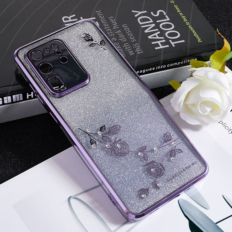 KADEM For Samsung Galaxy S20 Ultra Rhinestone Flower Pattern Soft TPU Case Gradient Glitter Phone Cover - Purple