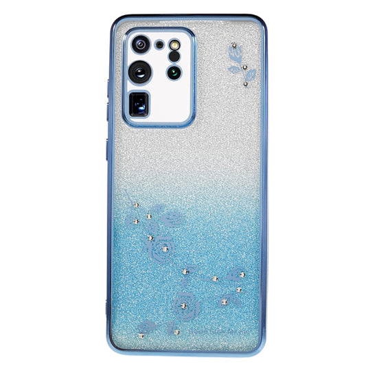 KADEM For Samsung Galaxy S20 Ultra Rhinestone Flower Pattern Soft TPU Case Gradient Glitter Phone Cover - Blue