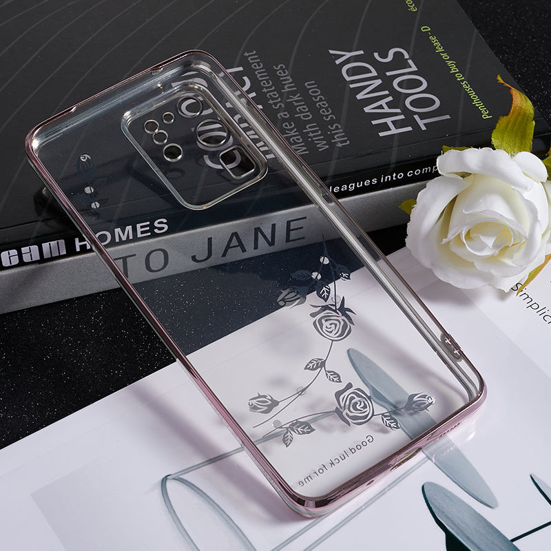 KADEM For Samsung Galaxy S20 Ultra Flower Pattern Electroplating Phone Case Rhinestone TPU Cover - Rose Gold
