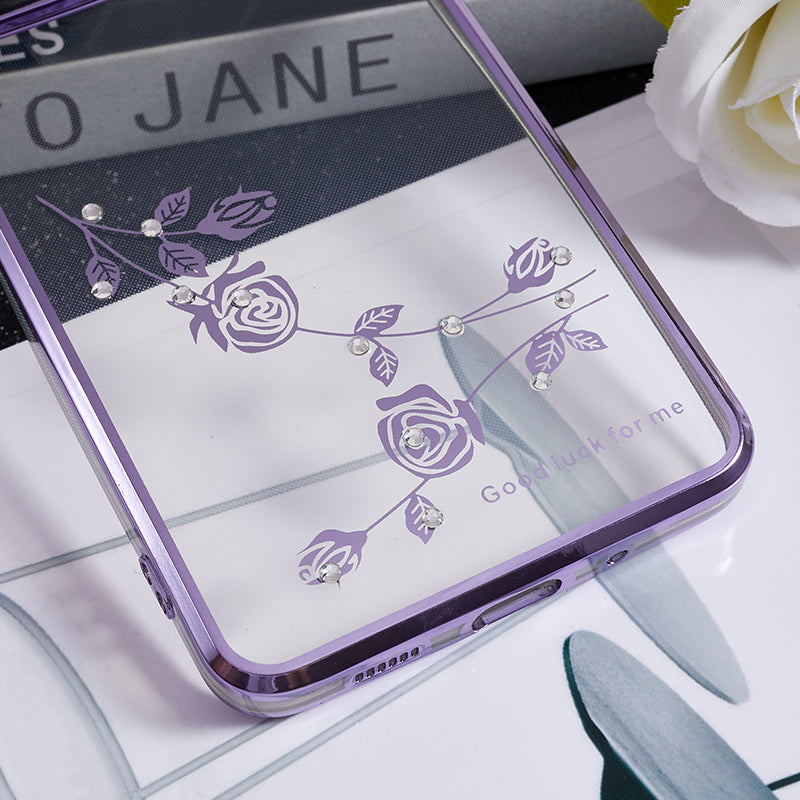 KADEM For Samsung Galaxy S20 Ultra Flower Pattern Electroplating Phone Case Rhinestone TPU Cover - Purple