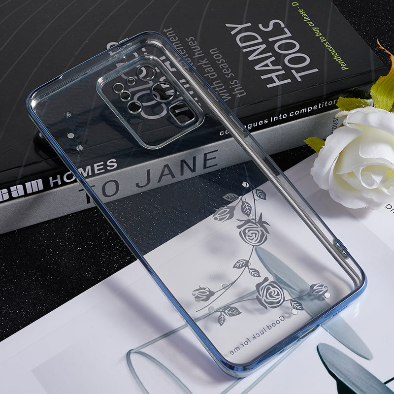 KADEM For Samsung Galaxy S20 Ultra Flower Pattern Electroplating Phone Case Rhinestone TPU Cover - Blue