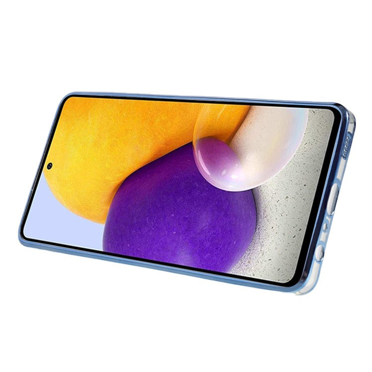 KADEM For Samsung Galaxy A72 5G / 4G Rhinestone Flower Pattern Cover Ring Kickstand Glitter Gradient TPU Phone Case - Blue