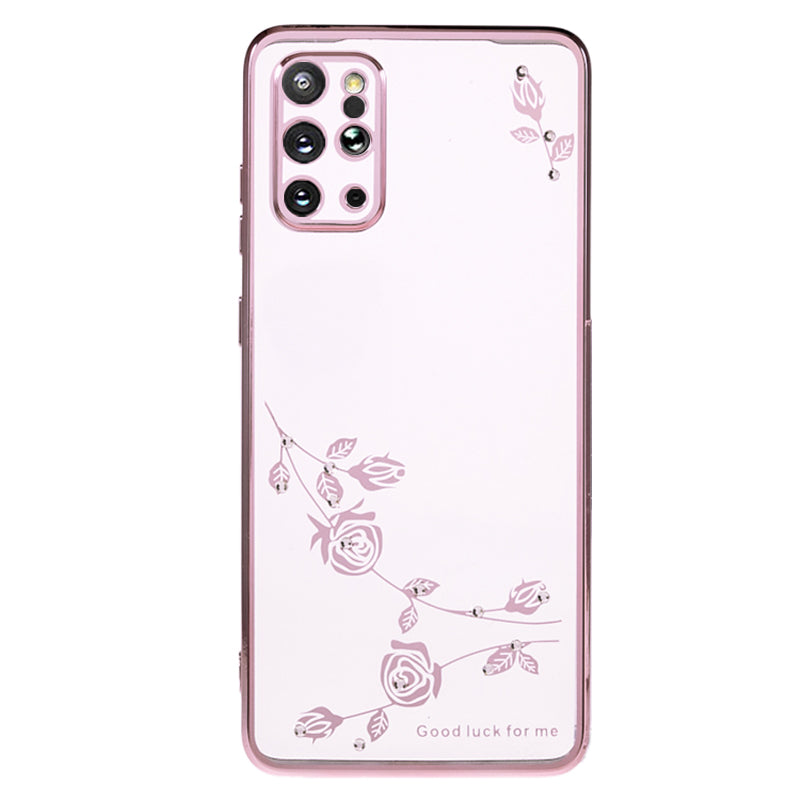 KADEM For Samsung Galaxy S20 Plus 5G / 4G Rhinestone Phone Case Flower Pattern Electroplating TPU Cover - Rose Gold