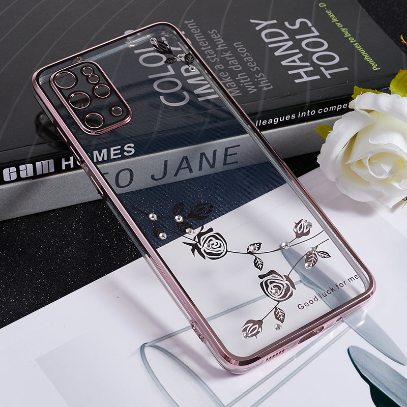 KADEM For Samsung Galaxy S20 Plus 5G / 4G Rhinestone Phone Case Flower Pattern Electroplating TPU Cover - Rose Gold