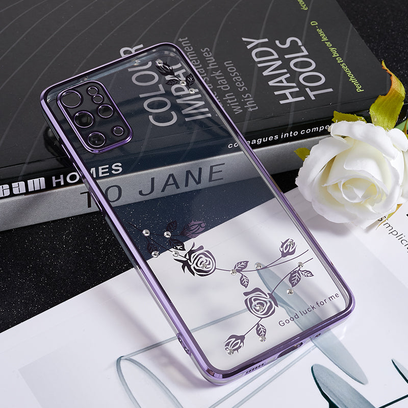 KADEM For Samsung Galaxy S20 Plus 5G / 4G Rhinestone Phone Case Flower Pattern Electroplating TPU Cover - Purple