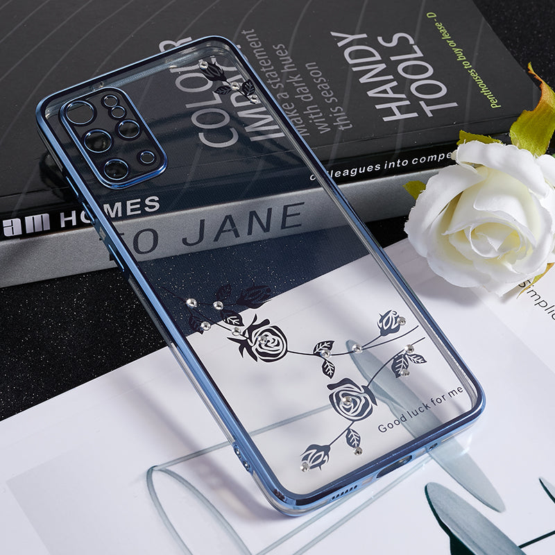 KADEM For Samsung Galaxy S20 Plus 5G / 4G Rhinestone Phone Case Flower Pattern Electroplating TPU Cover - Blue