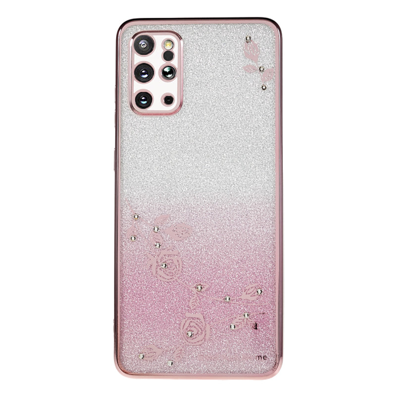 KADEM For Samsung Galaxy S20 Plus 5G / 4G Gradient Glitter TPU Case Rhinestone Flower Pattern Phone Cover - Rose Gold