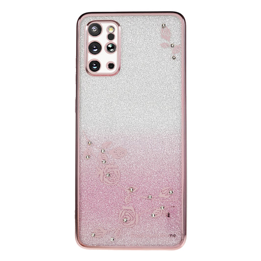 KADEM For Samsung Galaxy S20 Plus 5G / 4G Gradient Glitter TPU Case Rhinestone Flower Pattern Phone Cover - Rose Gold