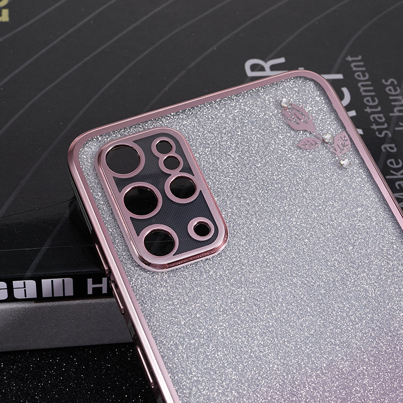 KADEM For Samsung Galaxy S20 Plus 5G / 4G Gradient Glitter TPU Case Rhinestone Flower Pattern Phone Cover - Rose Gold