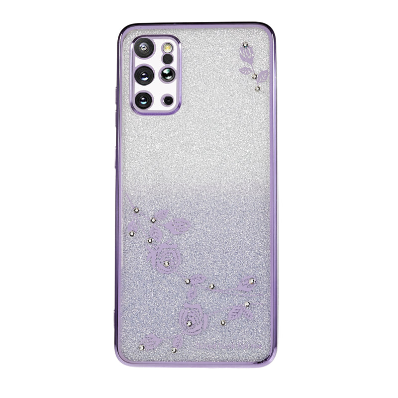 KADEM For Samsung Galaxy S20 Plus 5G / 4G Gradient Glitter TPU Case Rhinestone Flower Pattern Phone Cover - Purple
