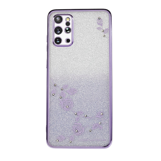 KADEM For Samsung Galaxy S20 Plus 5G / 4G Gradient Glitter TPU Case Rhinestone Flower Pattern Phone Cover - Purple
