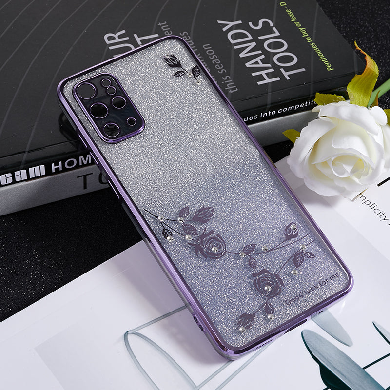 KADEM For Samsung Galaxy S20 Plus 5G / 4G Gradient Glitter TPU Case Rhinestone Flower Pattern Phone Cover - Purple