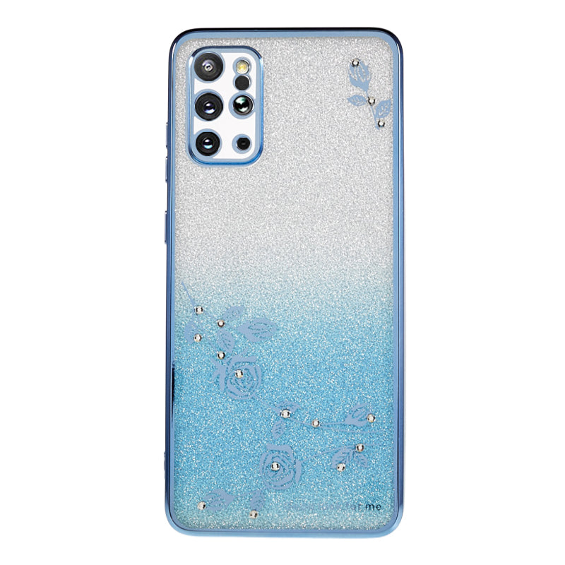 KADEM For Samsung Galaxy S20 Plus 5G / 4G Gradient Glitter TPU Case Rhinestone Flower Pattern Phone Cover - Blue