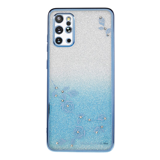 KADEM For Samsung Galaxy S20 Plus 5G / 4G Gradient Glitter TPU Case Rhinestone Flower Pattern Phone Cover - Blue