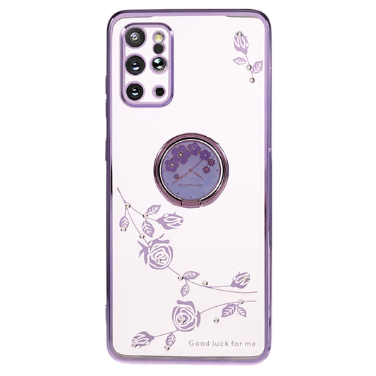 KADEM For Samsung Galaxy S20 Plus 5G / 4G Flower Pattern TPU Case Rhinestone Electroplating Kickstand Phone Cover - Purple