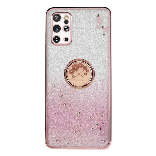 KADEM For Samsung Galaxy S20 Plus 5G / 4G TPU Phone Case Flower Pattern Glitter Gradient Rhinestone Phone Kickstand Cover - Rose Gold