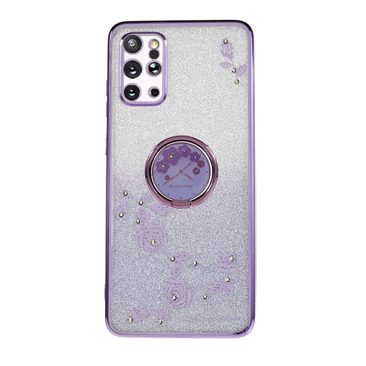 KADEM For Samsung Galaxy S20 Plus 5G / 4G TPU Phone Case Flower Pattern Glitter Gradient Rhinestone Phone Kickstand Cover - Purple