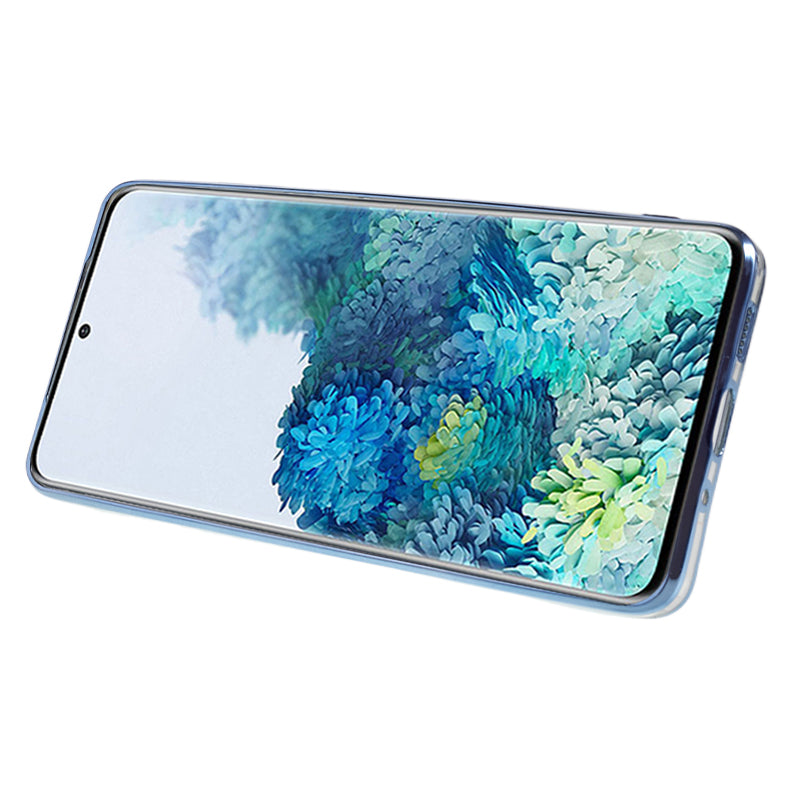 KADEM For Samsung Galaxy S20 Plus 5G / 4G TPU Phone Case Flower Pattern Glitter Gradient Rhinestone Phone Kickstand Cover - Blue