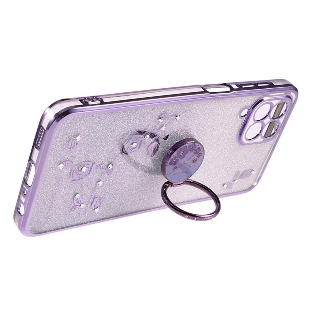 KADEM For Samsung Galaxy M33 5G (Global Version) Kickstand TPU Case Gradient Glitter Rhinestone Flower Pattern Phone Cover - Purple