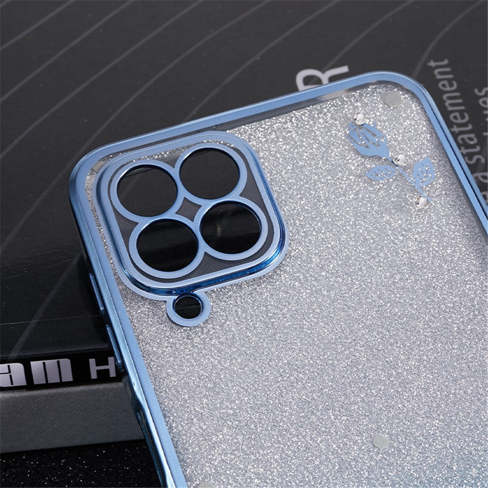 KADEM For Samsung Galaxy M33 5G (Global Version) Gradient Glitter TPU Case Flower Pattern Bling Rhinestone Cover - Blue