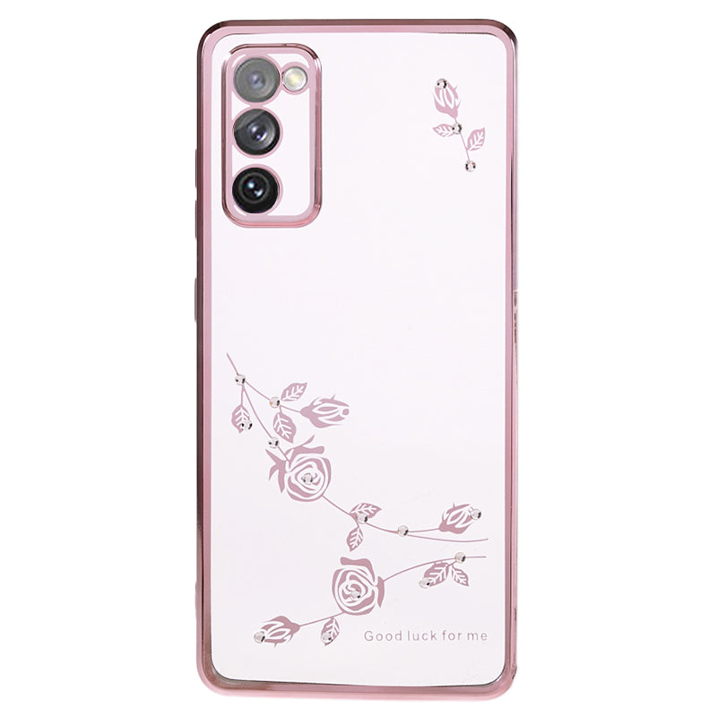 KADEM For Samsung Galaxy S20 FE / FE 5G / FE 2022 / S20 Lite Rhinestone Phone Case Flower Pattern Electroplating TPU Cover - Rose Gold