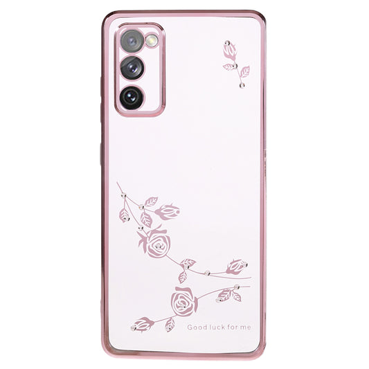 KADEM For Samsung Galaxy S20 FE / FE 5G / FE 2022 / S20 Lite Rhinestone Phone Case Flower Pattern Electroplating TPU Cover - Rose Gold